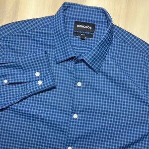 Bonobos Shirt Mens Large Blue Plaid Slim Fit Long Sleeve Button Down Preppy